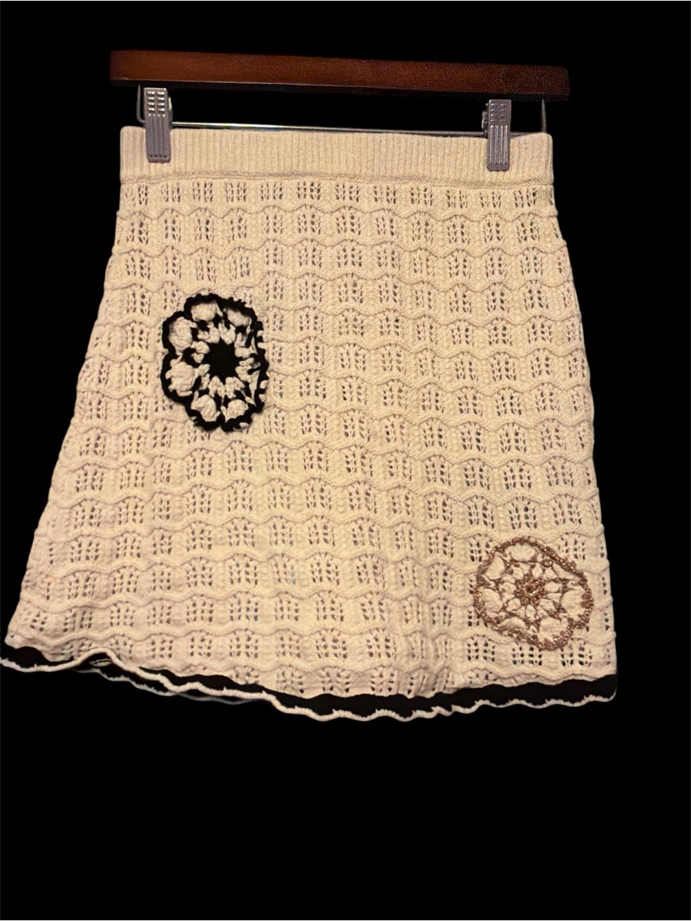 Zara Cream Crochet Mini Skirt with Contrasting Floral Motifs
